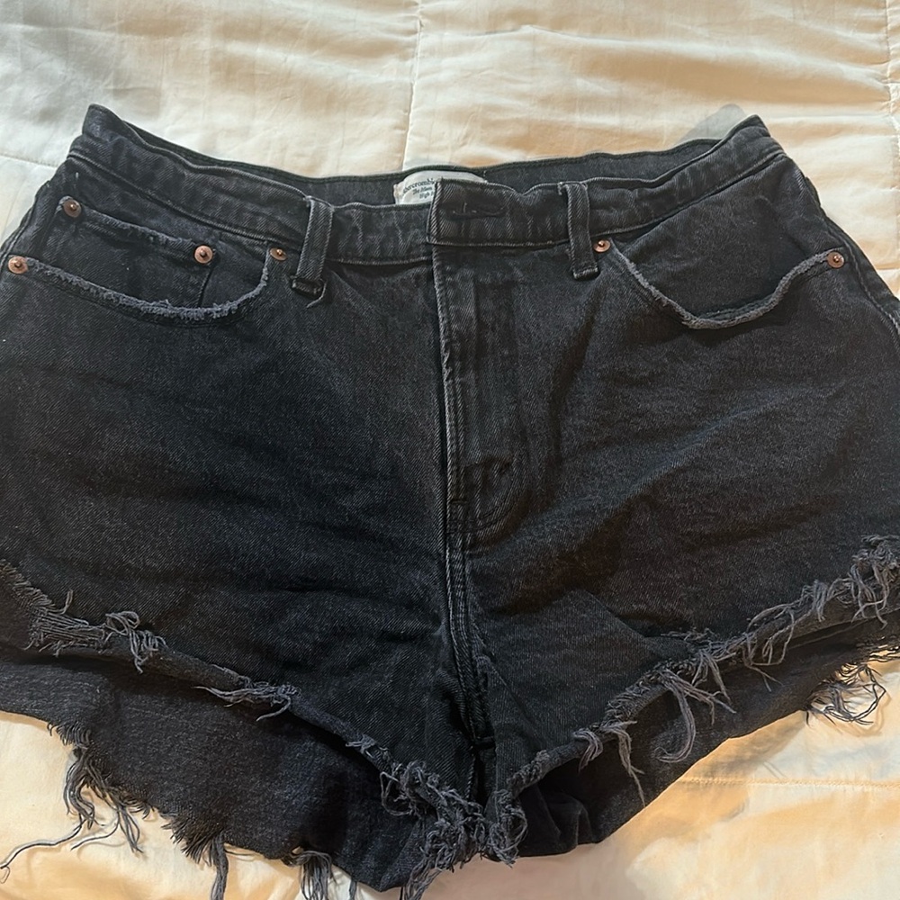 Abercrombie & Fitch Black Distressed High-Waist Jean Shorts